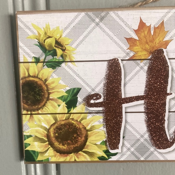 NWT Beautiful Glittered Happy HARVEST Fall Pumpkin Sunflower π» Decoration Sign - Picture 10 of 16